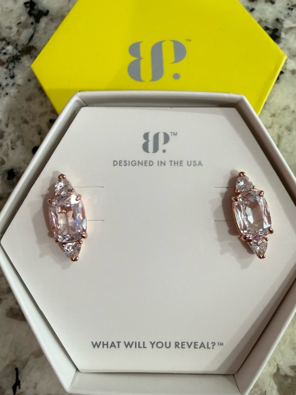 bp Rose Gold Clear Pink Crystal Marquise Stud Earrings
